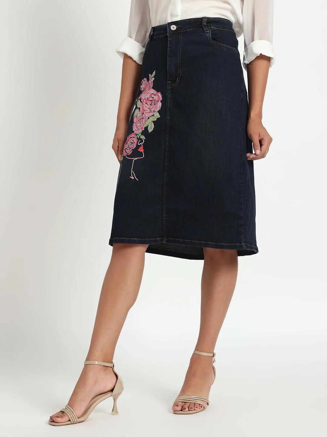 Rise in Bloom Hand-Painted Denim Skirt