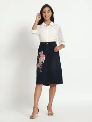 Rise in Bloom Hand-Painted Denim Skirt