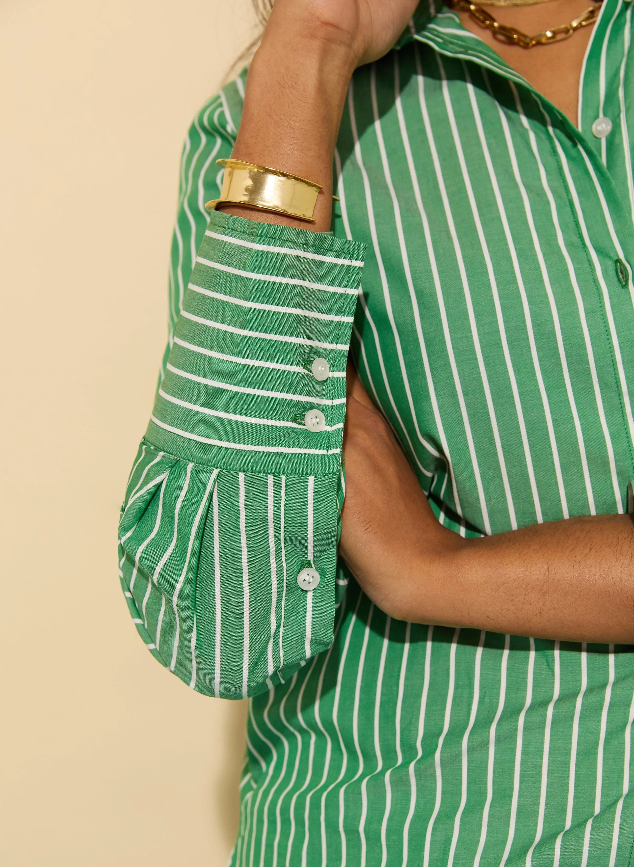 Rishma Organic Cotton Stripe Shirt | Green & White Stripe
