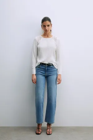 Romantic Ls Pleat Top - Ecru