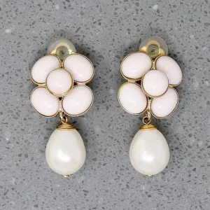 Romantic Powder-Pink & Pearl Flower Earrings
