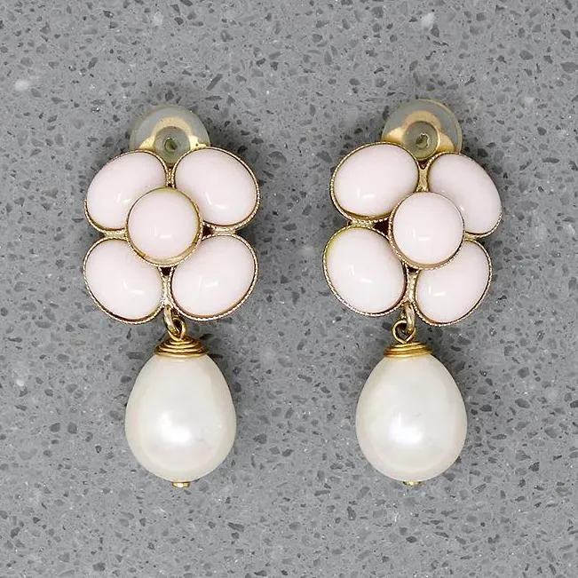 Romantic Powder-Pink & Pearl Flower Earrings