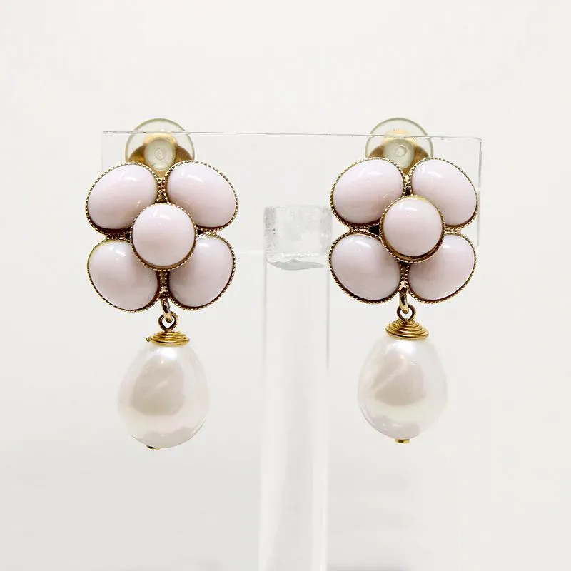 Romantic Powder-Pink & Pearl Flower Earrings