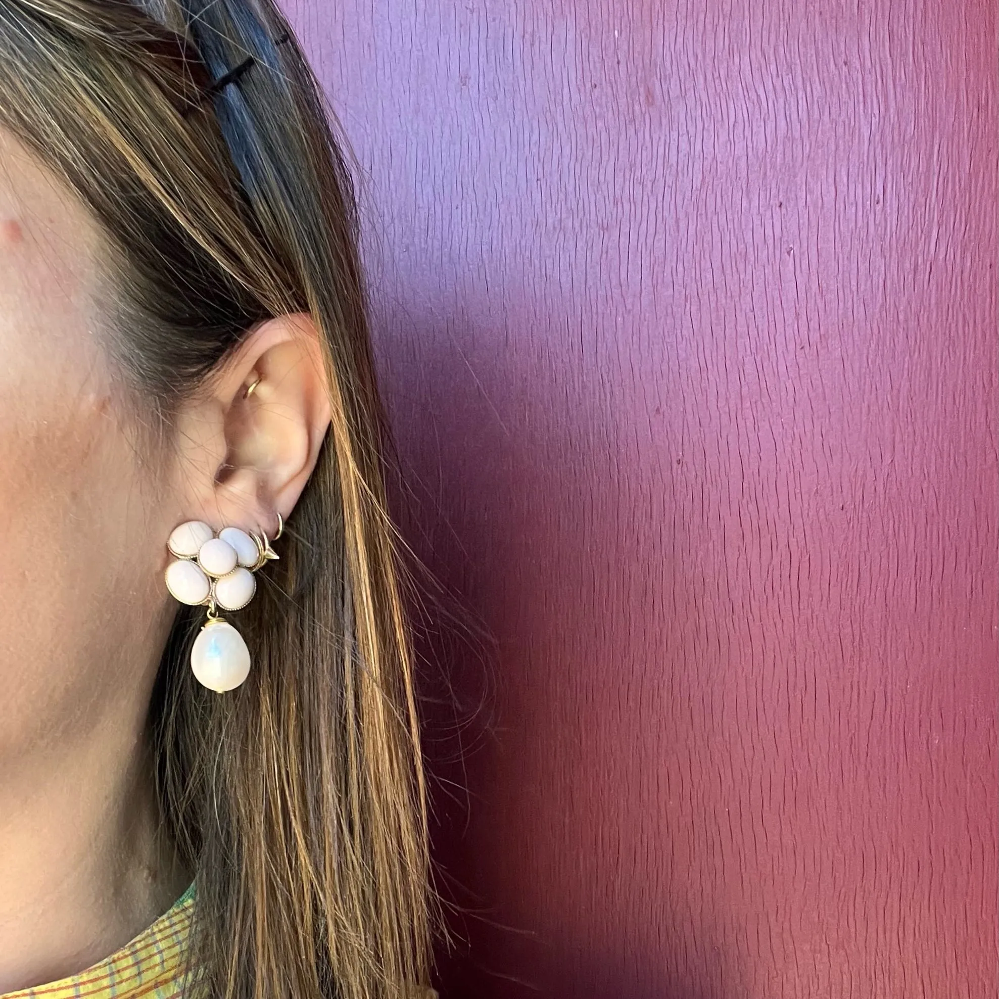 Romantic Powder-Pink & Pearl Flower Earrings