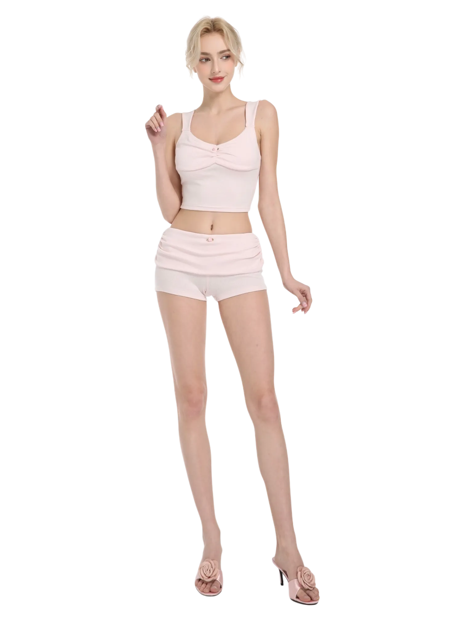 Rose Buds Cotton Matching Set (Baby Pink)