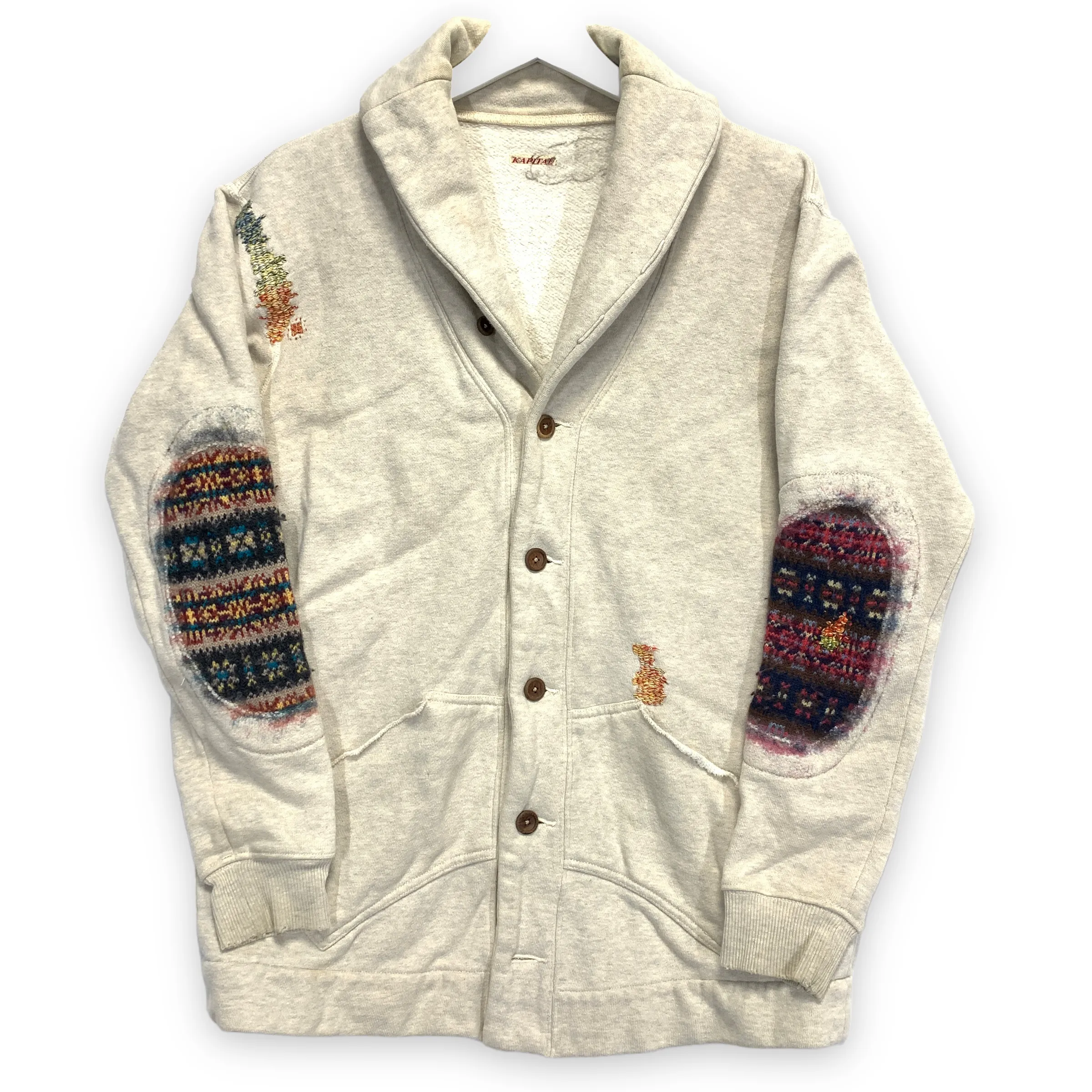[S] Kapital Kountry Wool Patch Boro Shawl Collar Cardigan Sweater Sweatshirt