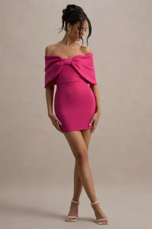Sadie | Hot Pink Bow Bardot Mini Dress