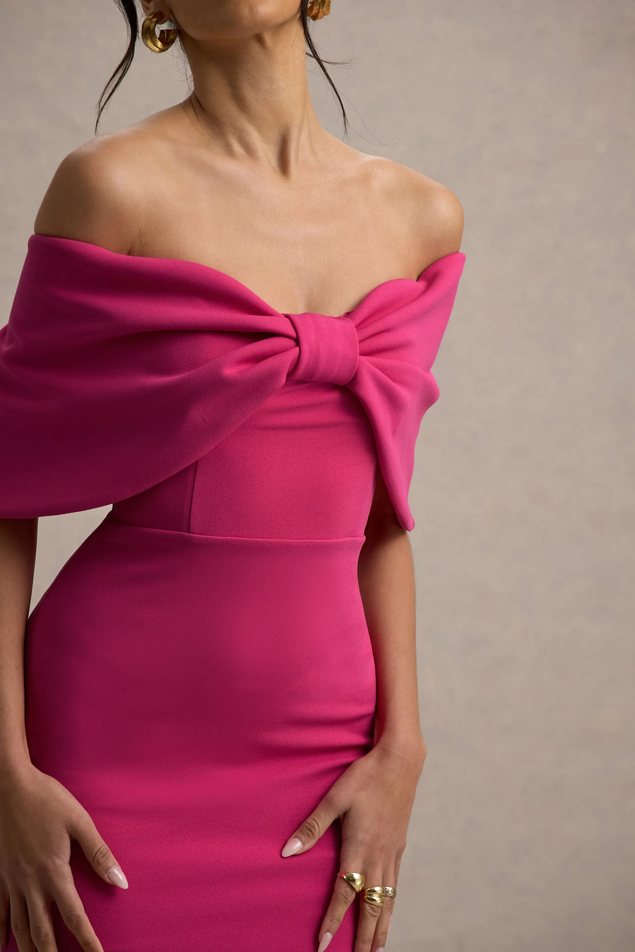 Sadie | Hot Pink Bow Bardot Mini Dress
