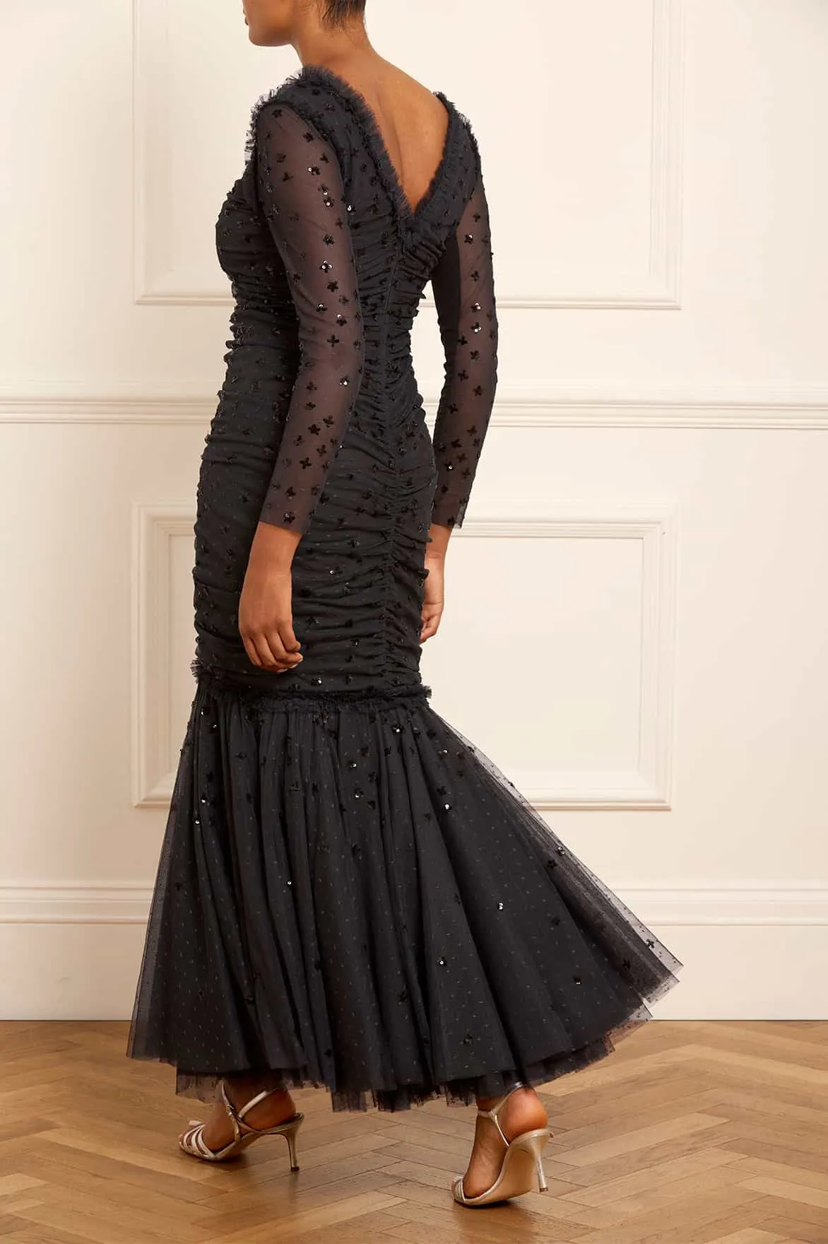 Scatter Sequin Long Sleeve Ankle Gown