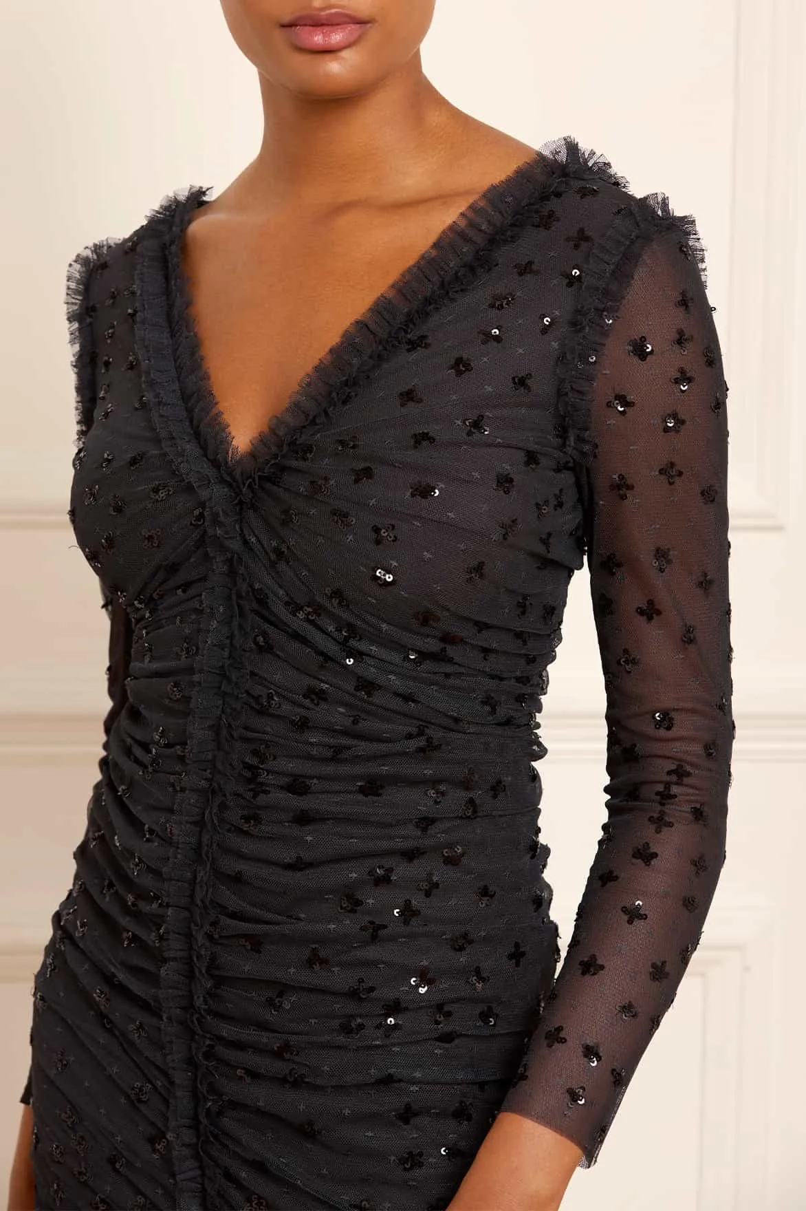 Scatter Sequin Long Sleeve Ankle Gown