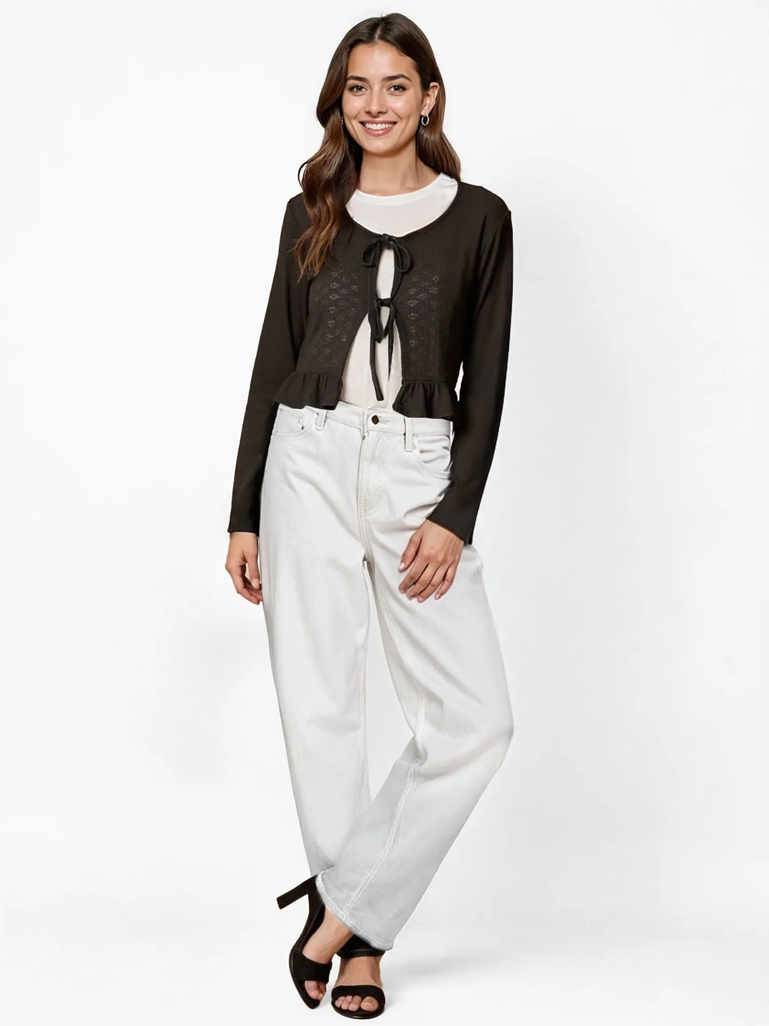 Scoop Neck Pointelle Knit Tie Top