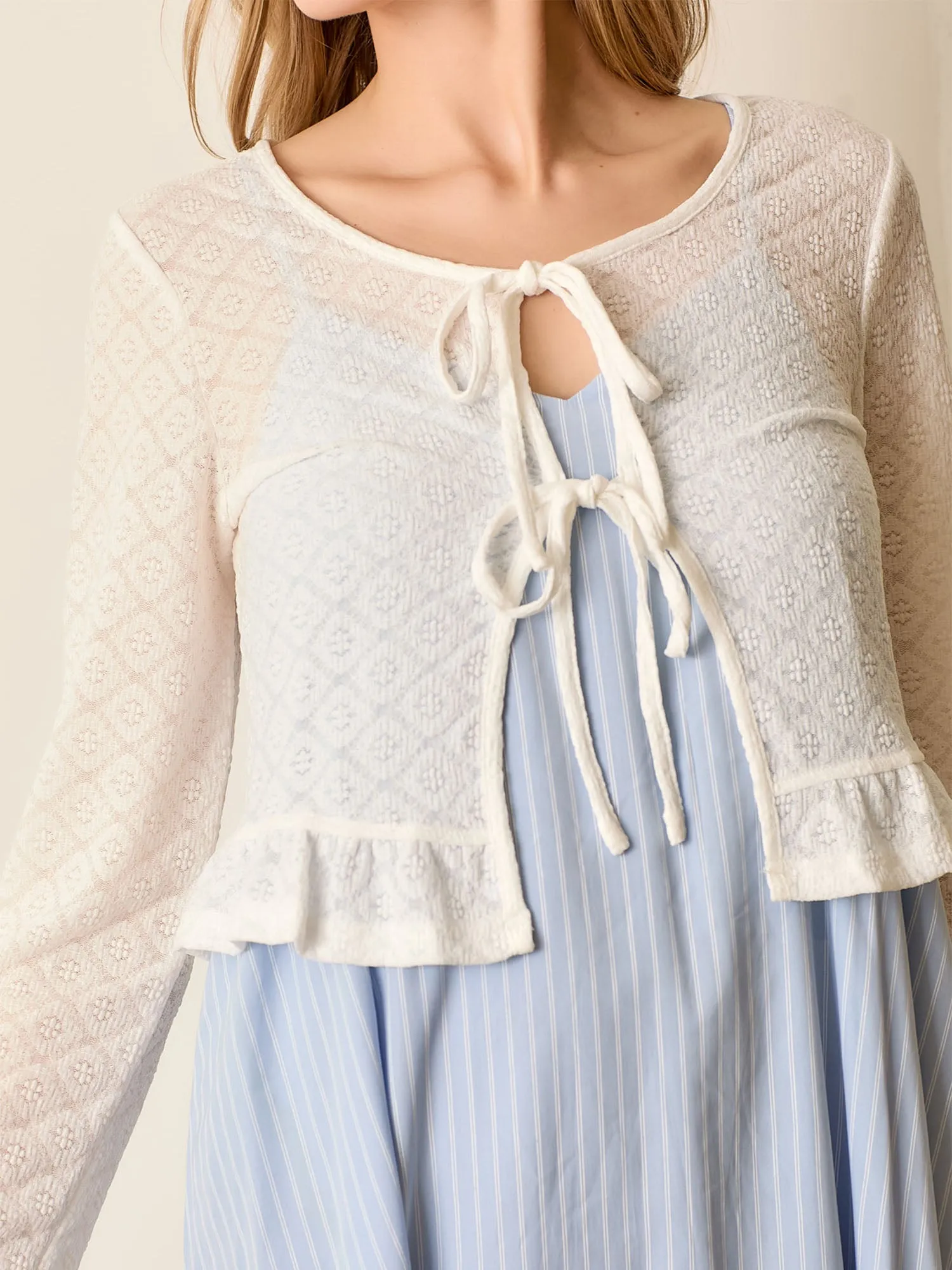 Scoop Neck Pointelle Knit Tie Top