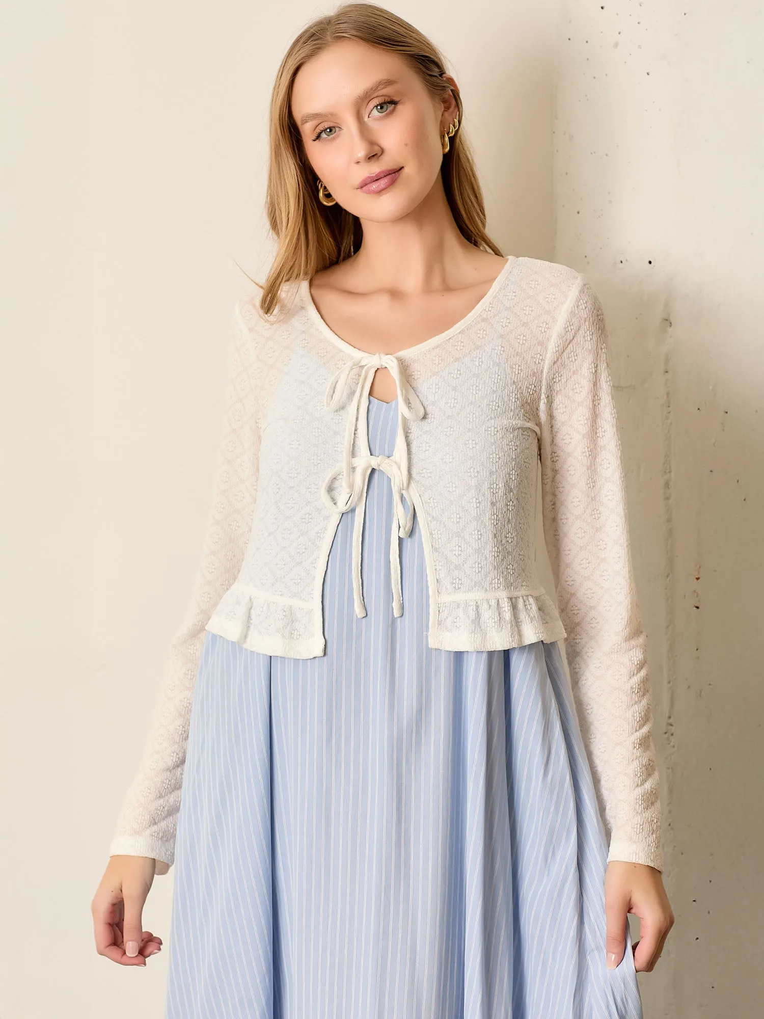 Scoop Neck Pointelle Knit Tie Top