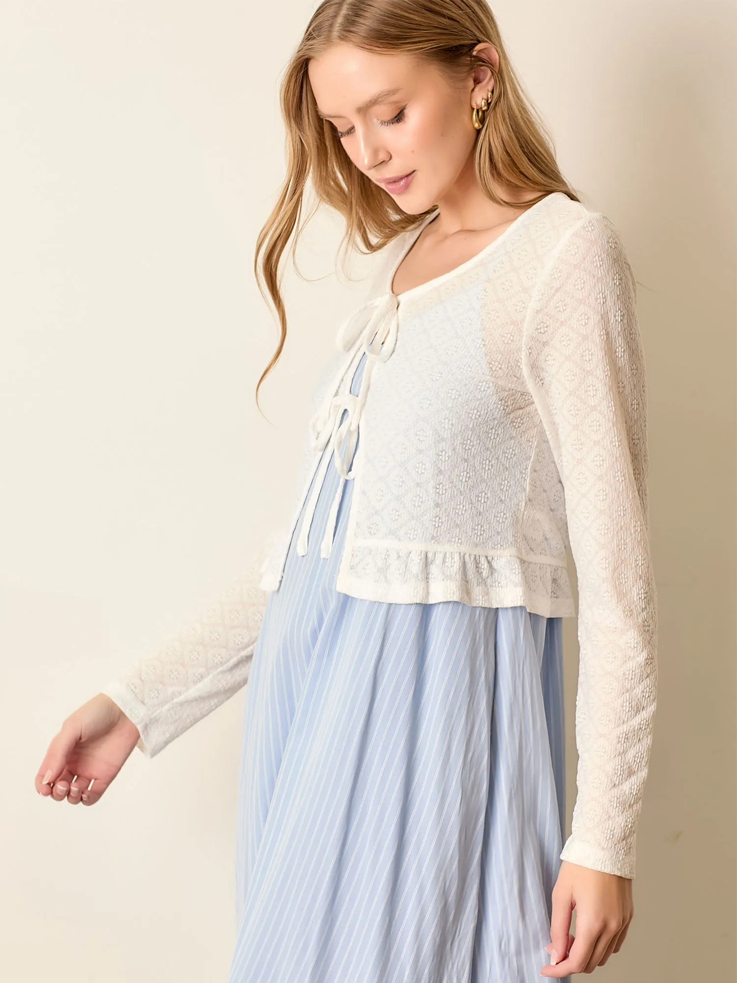 Scoop Neck Pointelle Knit Tie Top