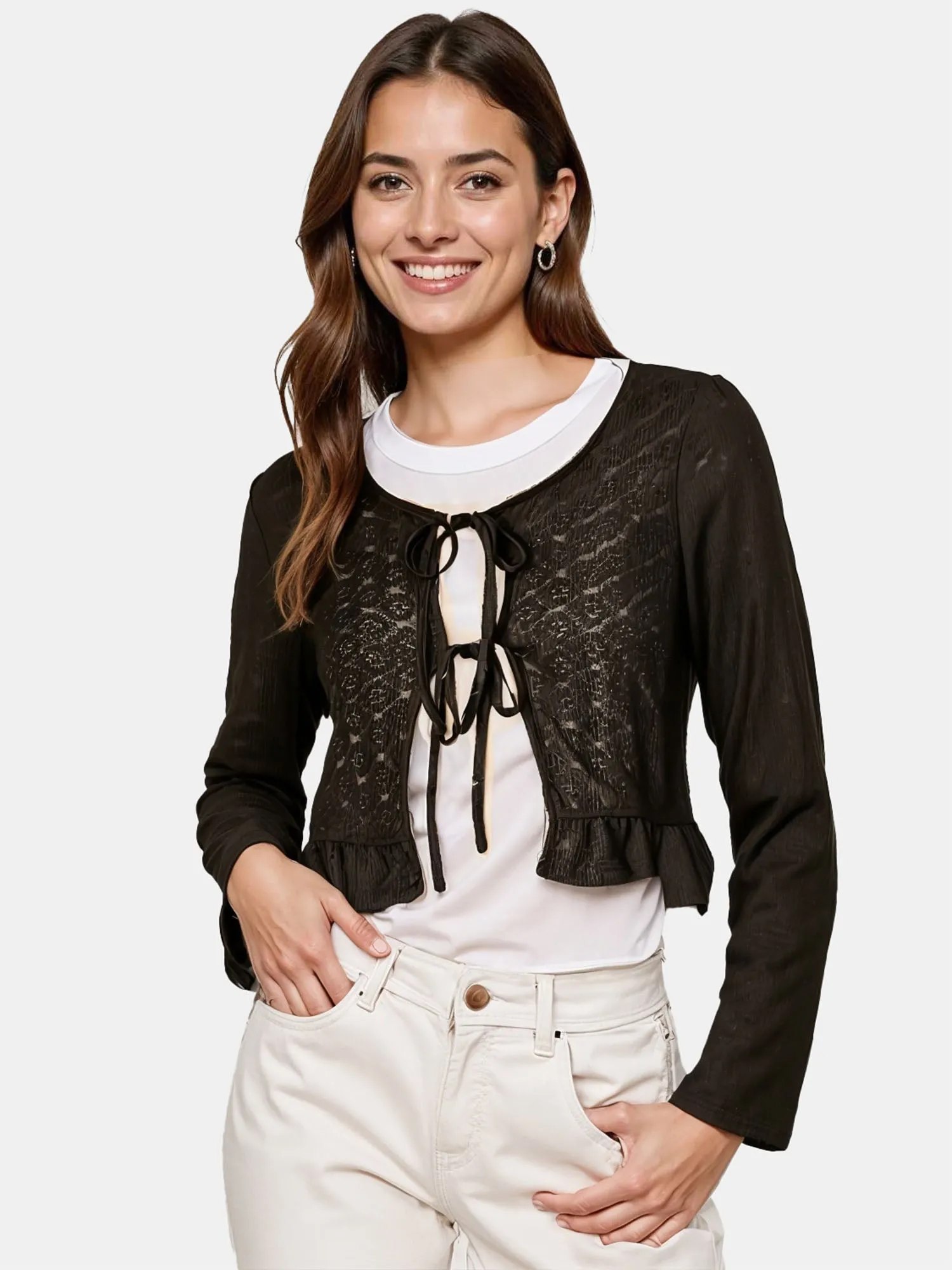 Scoop Neck Pointelle Knit Tie Top