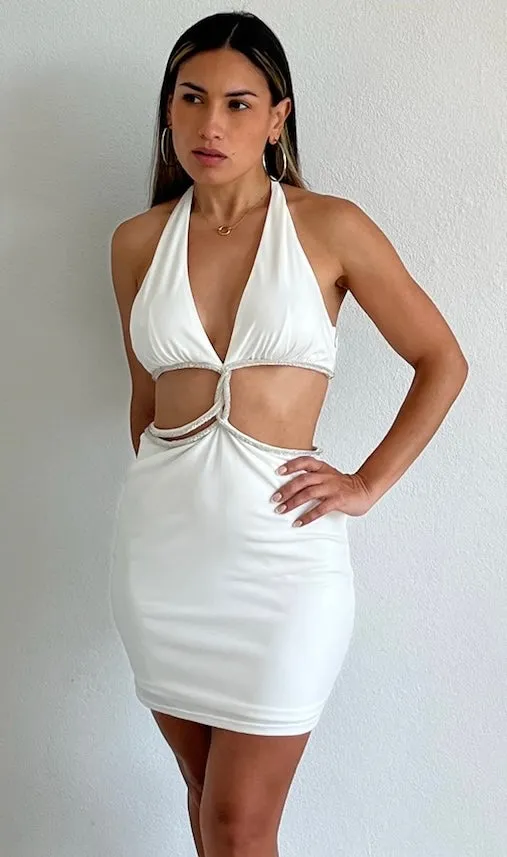 Sensational Confidence White Halter Bodycon Dress