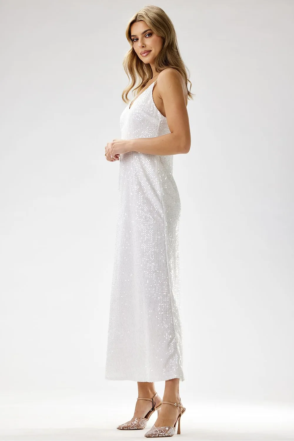 Sequined Fitted Velvet Maxi Dress
