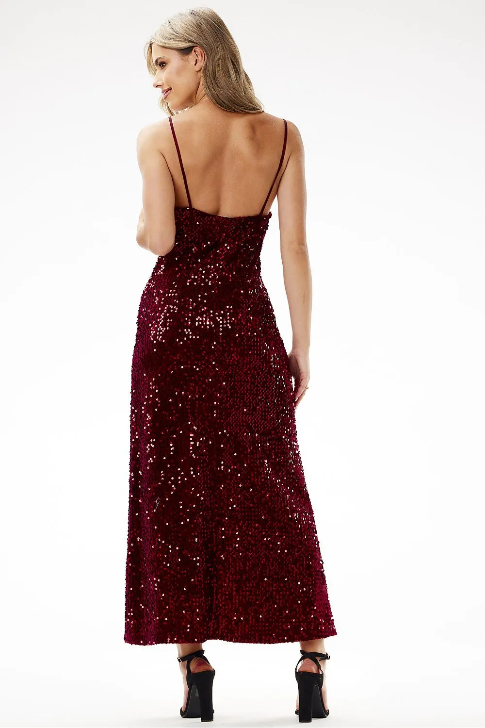 Sequined Fitted Velvet Maxi Dress