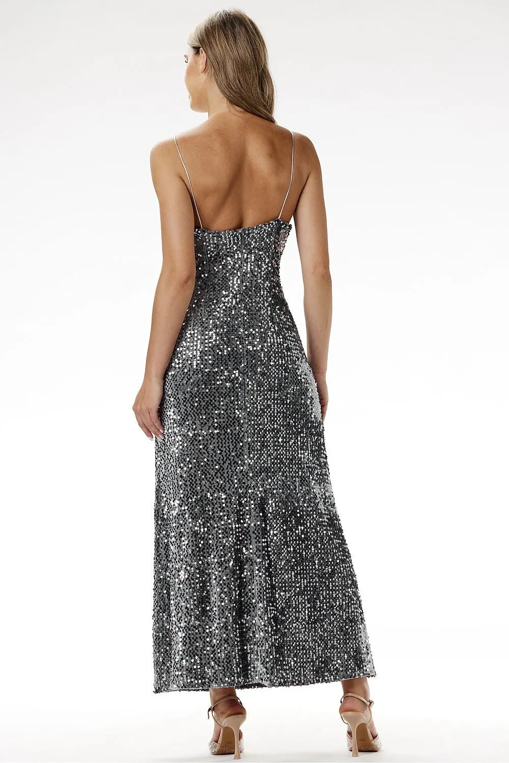 Sequined Fitted Velvet Maxi Dress