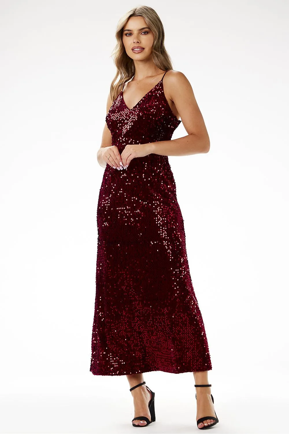 Sequined Fitted Velvet Maxi Dress