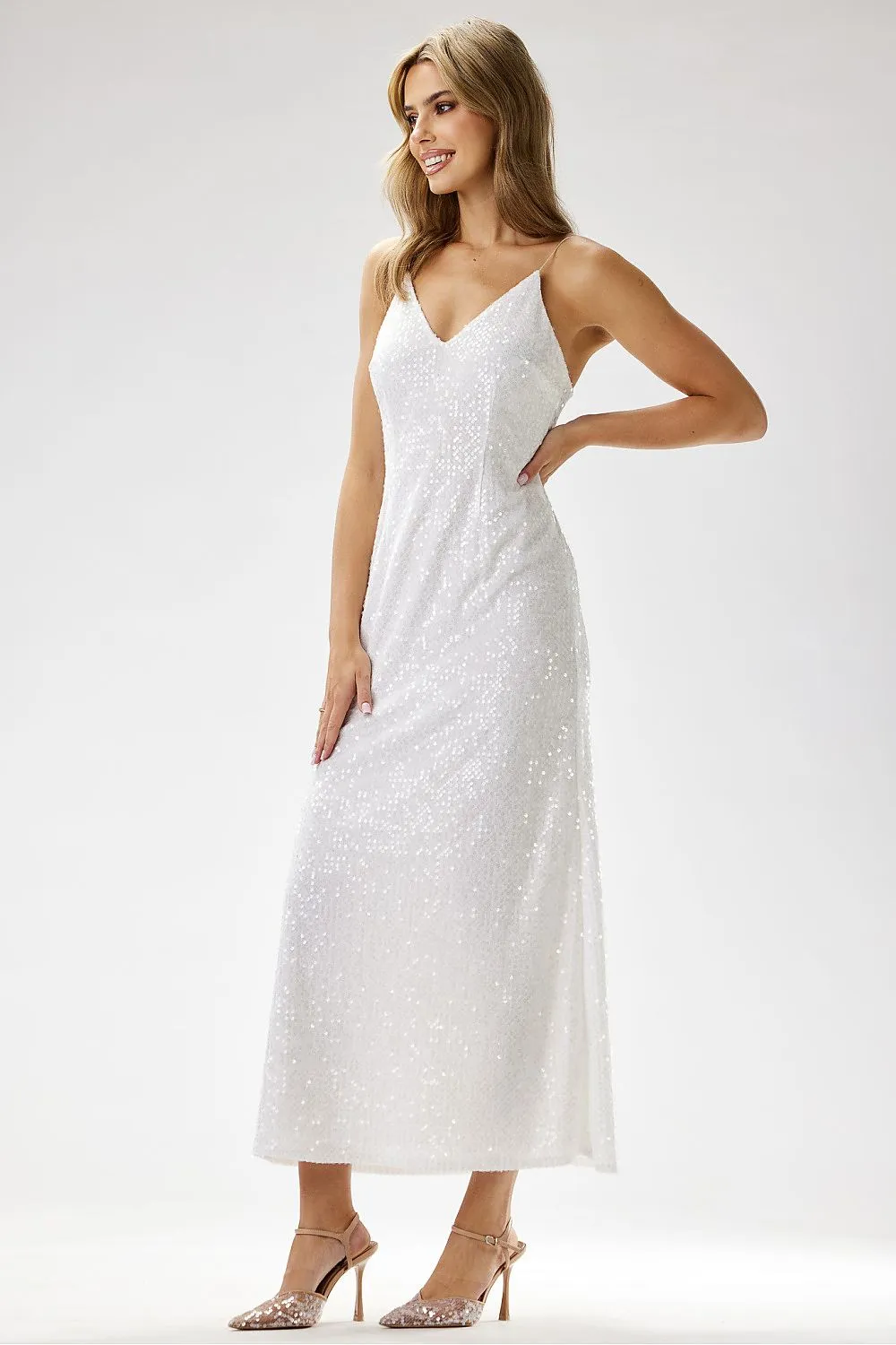Sequined Fitted Velvet Maxi Dress