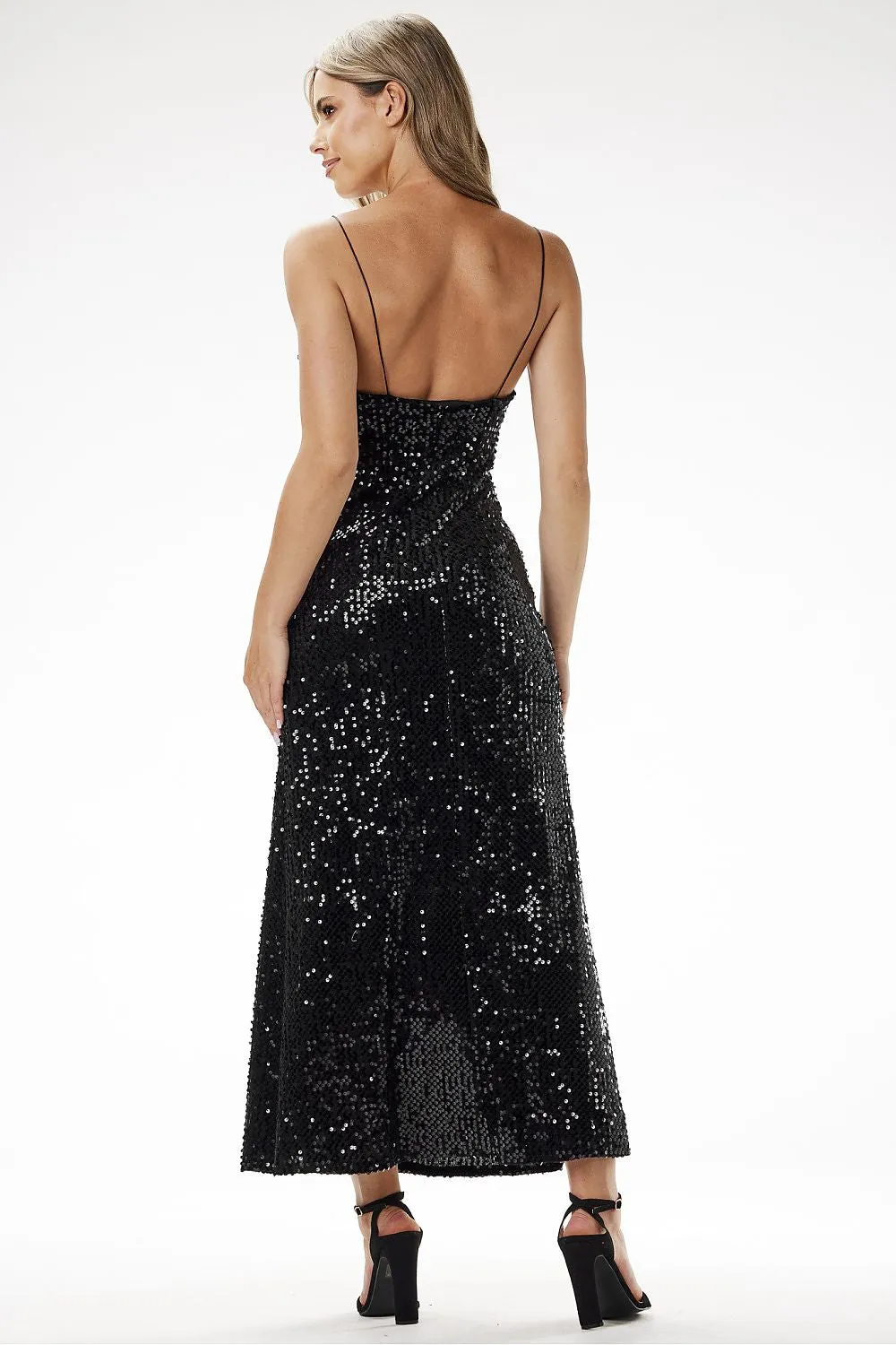 Sequined Fitted Velvet Maxi Dress
