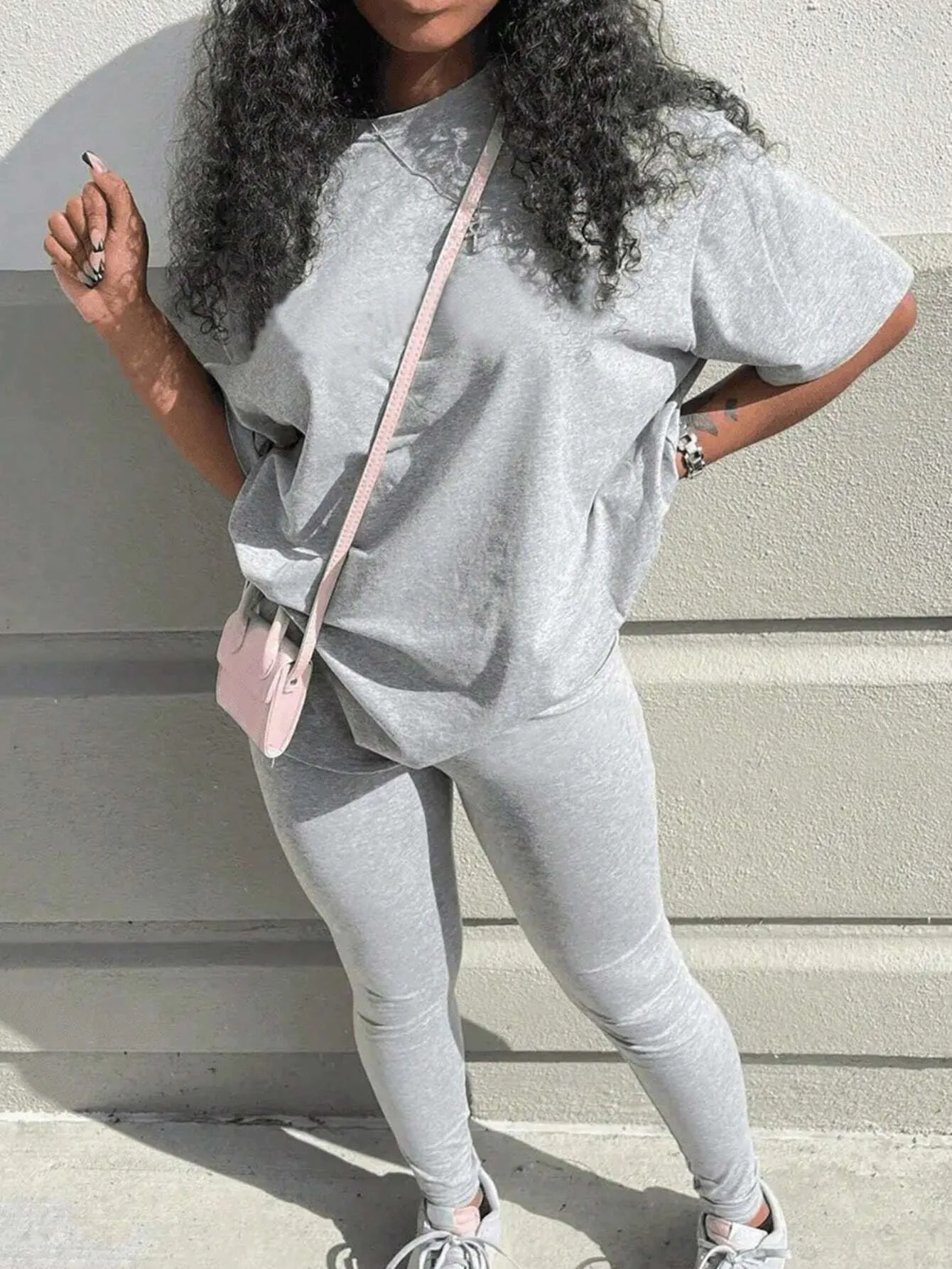 SHEIN Slayr 2pcs Women's Solid Color Cropped Long Sleeve Top And Pants Casual Set, Spring Summer