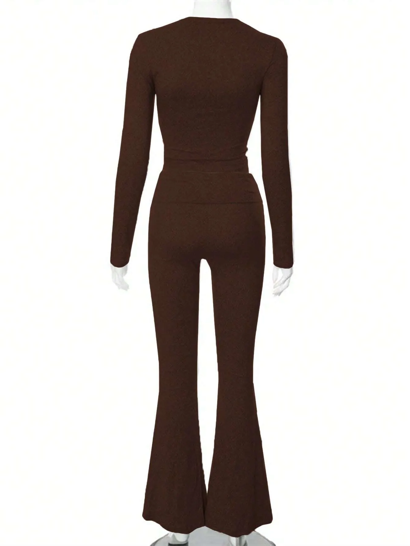 SHEIN Slayr 2pcs Women's Solid Color Cropped Long Sleeve Top And Pants Casual Set, Spring Summer