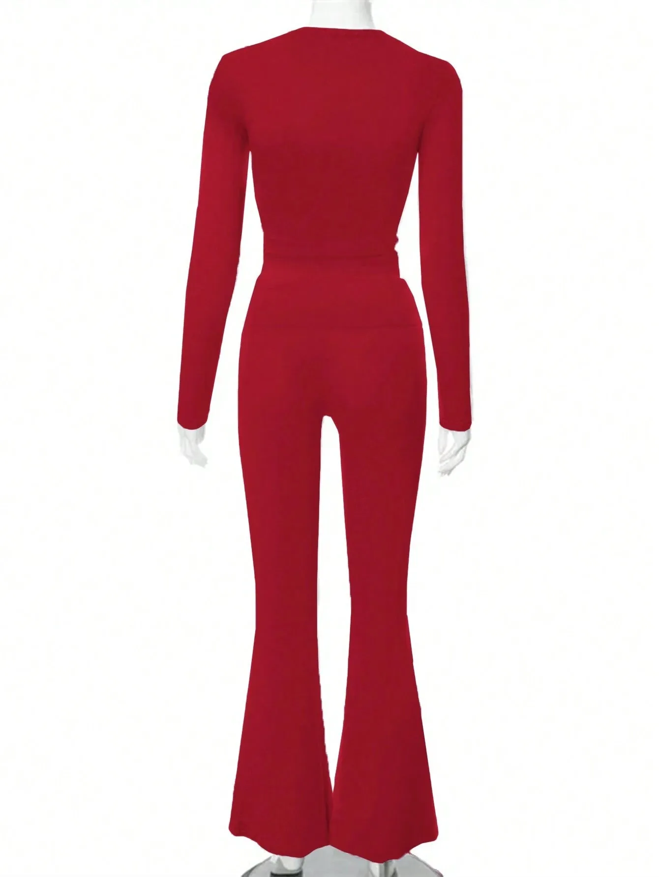SHEIN Slayr 2pcs Women's Solid Color Cropped Long Sleeve Top And Pants Casual Set, Spring Summer