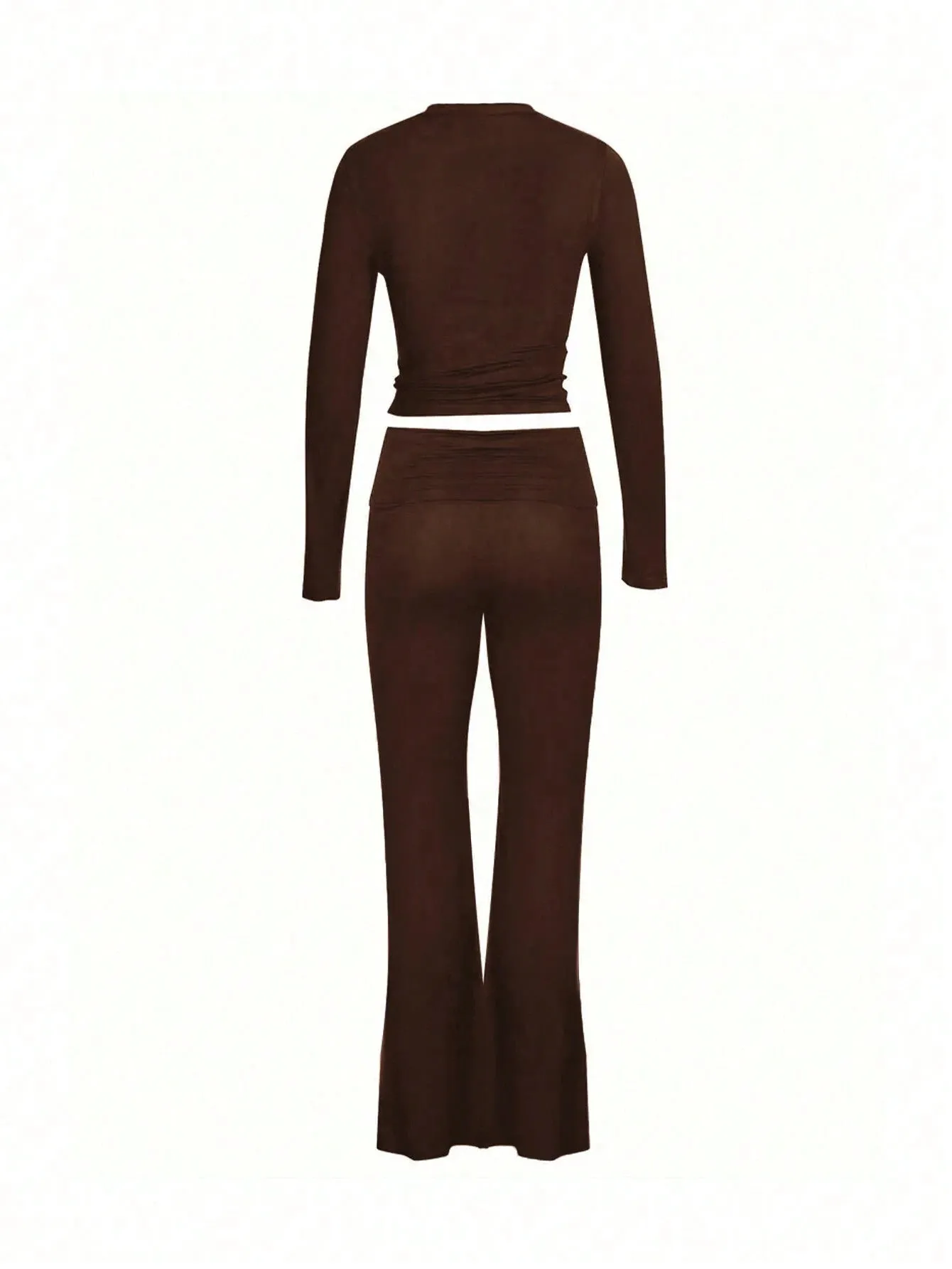 SHEIN Slayr 2pcs Women's Solid Color Cropped Long Sleeve Top And Pants Casual Set, Spring Summer