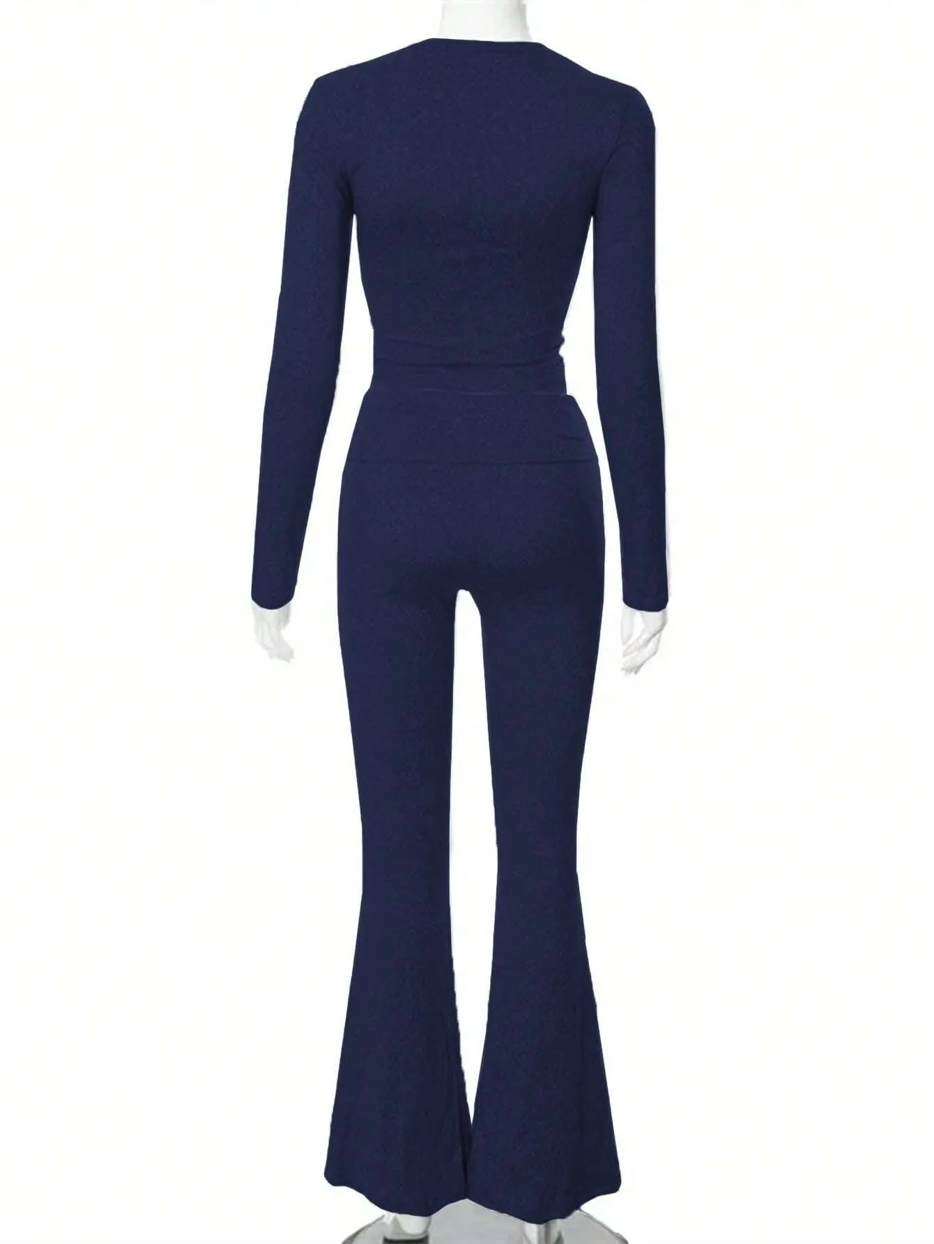 SHEIN Slayr 2pcs Women's Solid Color Cropped Long Sleeve Top And Pants Casual Set, Spring Summer