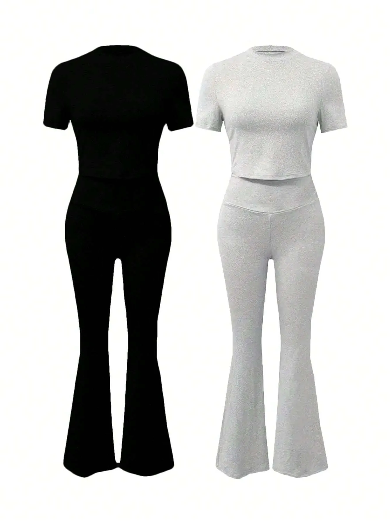SHEIN Slayr 2pcs Women's Solid Color Cropped Long Sleeve Top And Pants Casual Set, Spring Summer