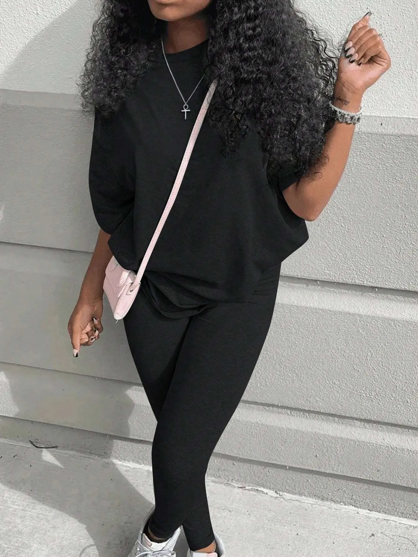 SHEIN Slayr 2pcs Women's Solid Color Cropped Long Sleeve Top And Pants Casual Set, Spring Summer