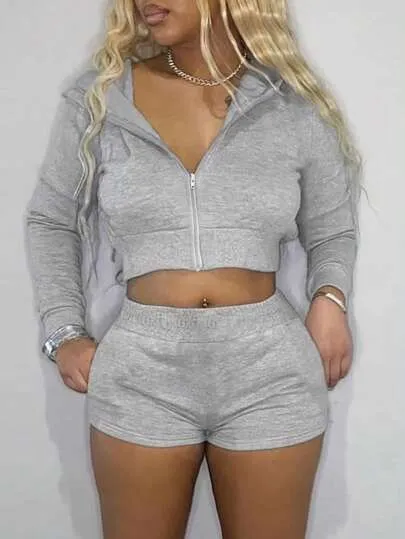 SHEIN Slayr 2pcs Women's Solid Color Cropped Long Sleeve Top And Pants Casual Set, Spring Summer