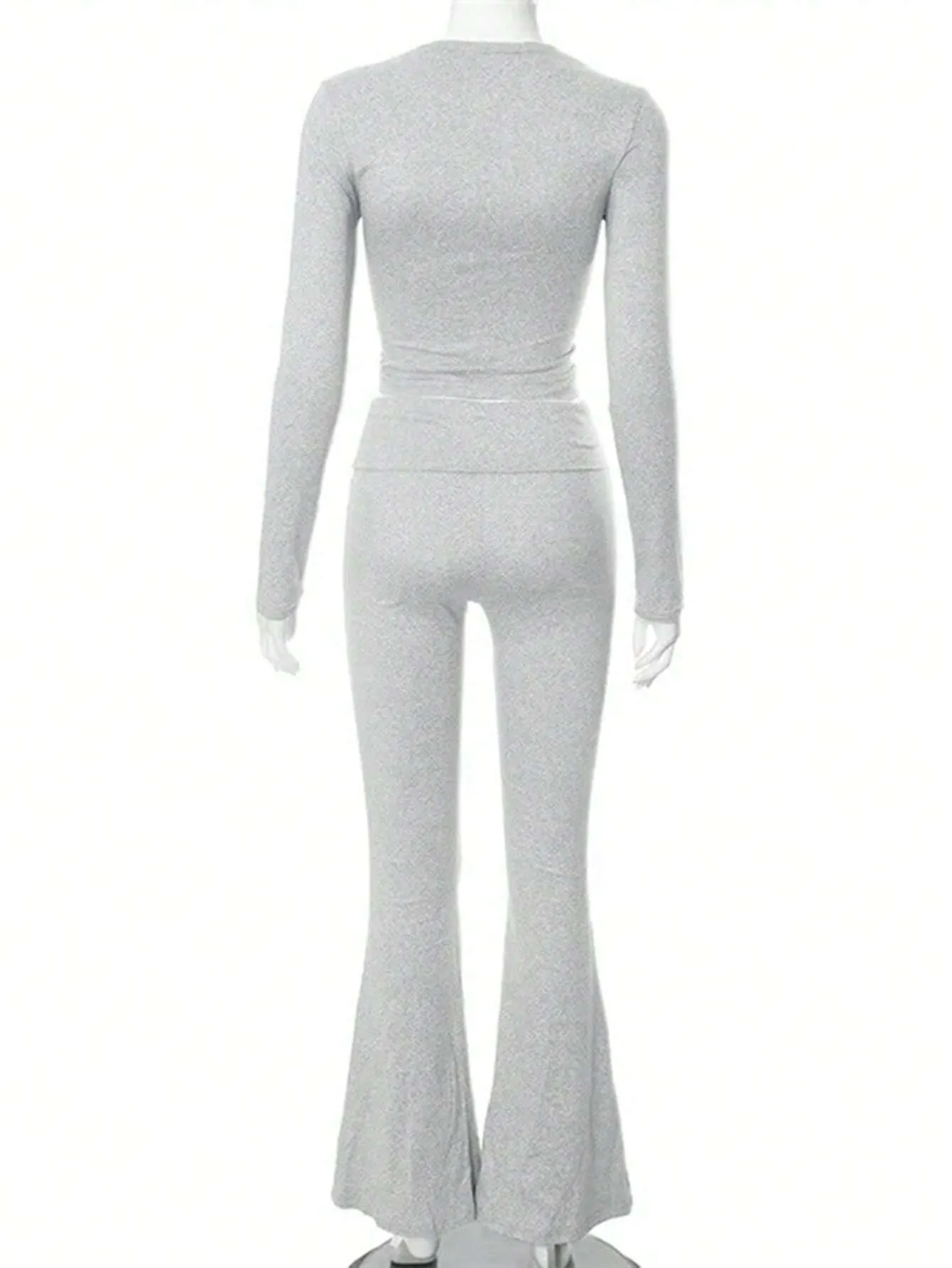 SHEIN Slayr 2pcs Women's Solid Color Cropped Long Sleeve Top And Pants Casual Set, Spring Summer