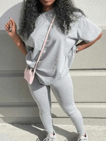SHEIN Slayr 2pcs Women's Solid Crew Neck Long Sleeve Top And Long Pants Casual Outfit