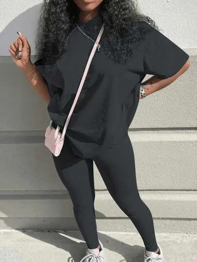 SHEIN Slayr 2pcs Women's Solid Crew Neck Long Sleeve Top And Long Pants Casual Outfit