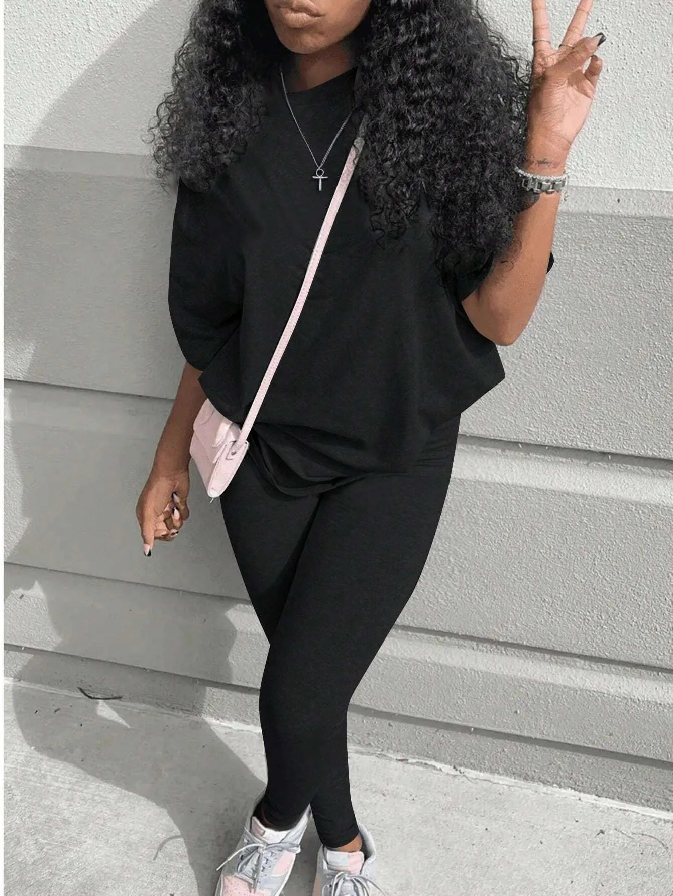 SHEIN Slayr 2pcs Women's Solid Crew Neck Long Sleeve Top And Long Pants Casual Outfit