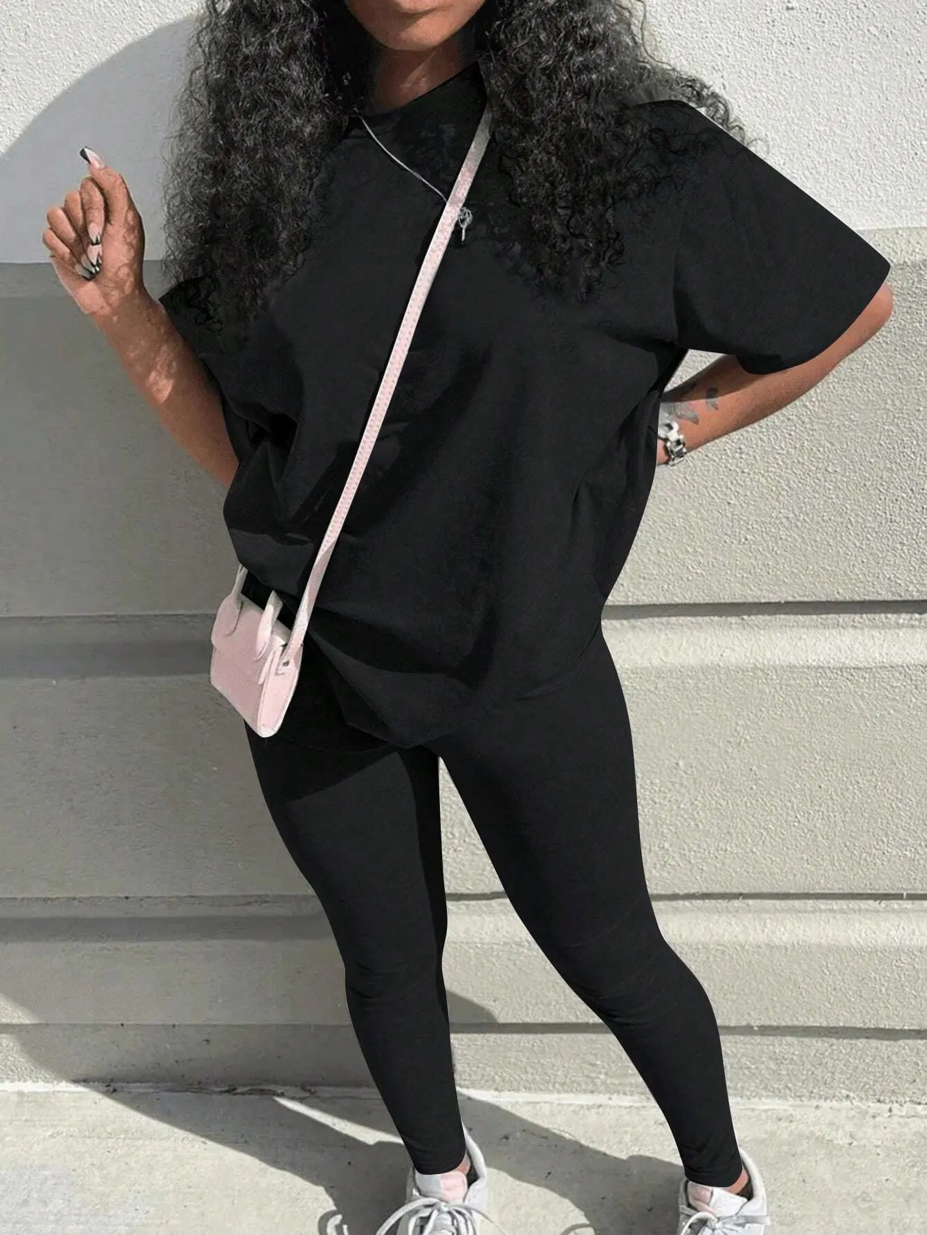 SHEIN Slayr 2pcs Women's Solid Crew Neck Long Sleeve Top And Long Pants Casual Outfit