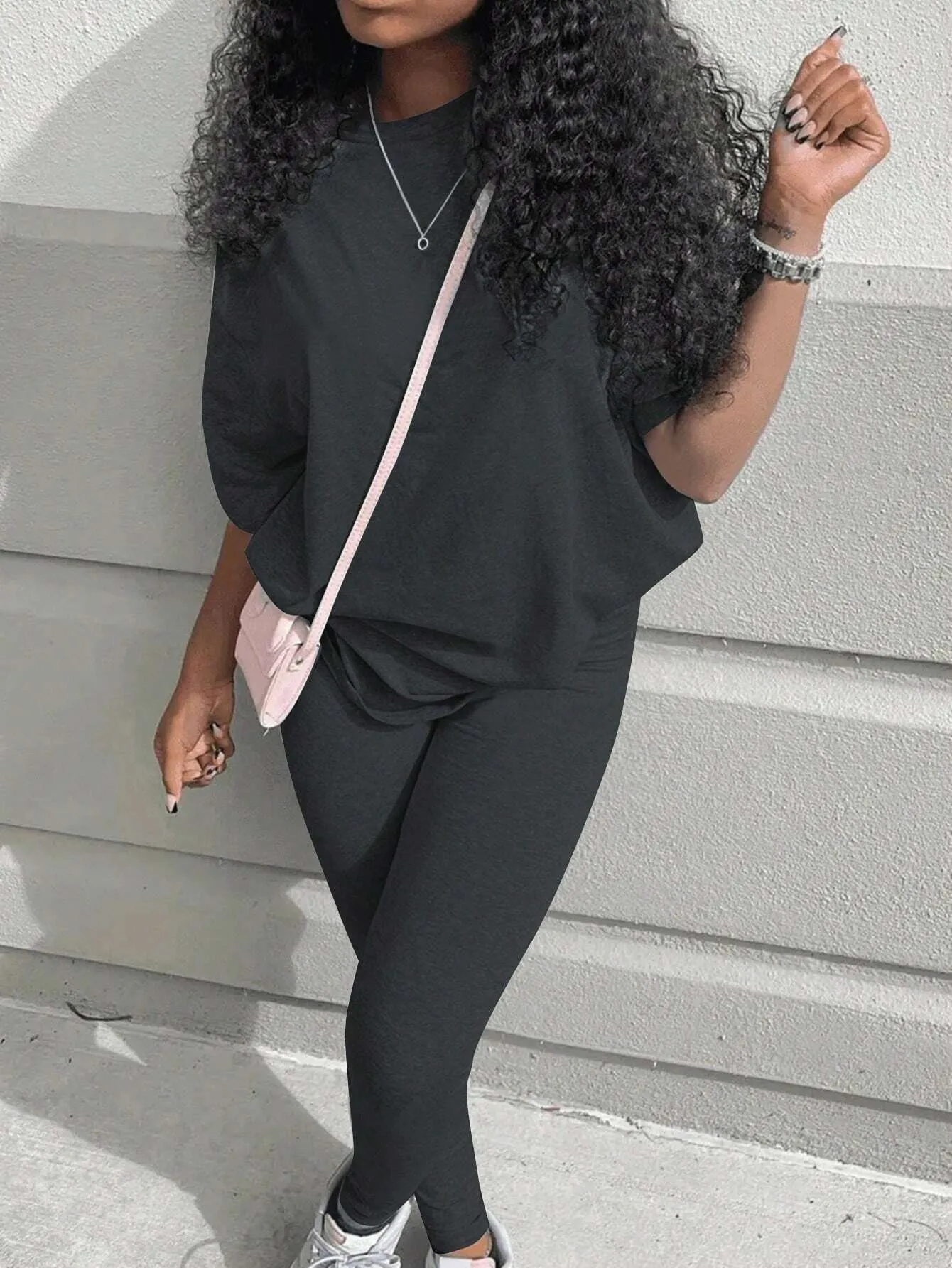 SHEIN Slayr 2pcs Women's Solid Crew Neck Long Sleeve Top And Long Pants Casual Outfit
