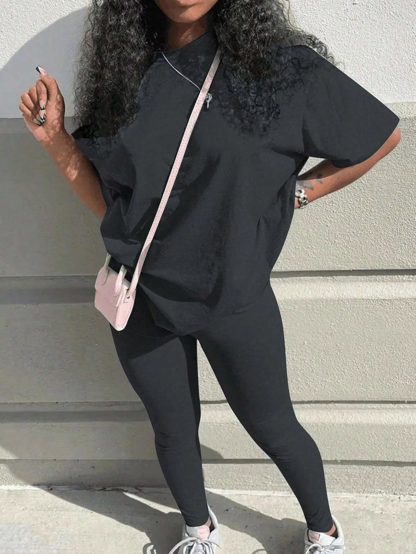 SHEIN Slayr 2pcs Women's Solid Crew Neck Long Sleeve Top And Long Pants Casual Outfit