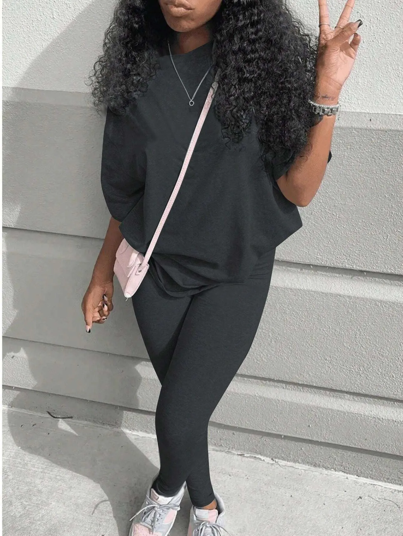 SHEIN Slayr 2pcs Women's Solid Crew Neck Long Sleeve Top And Long Pants Casual Outfit