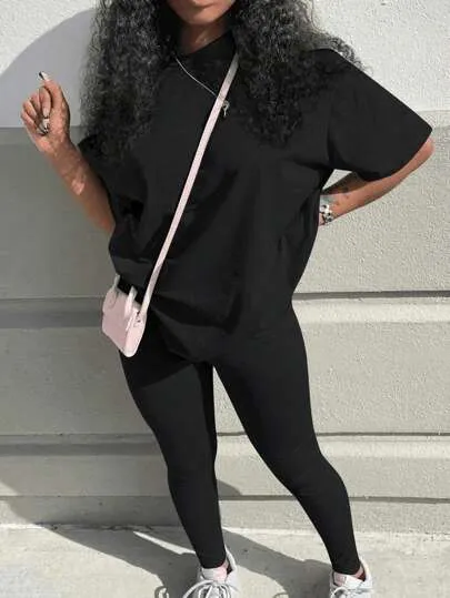 SHEIN Slayr 2pcs Women's Solid Crew Neck Long Sleeve Top And Long Pants Casual Outfit