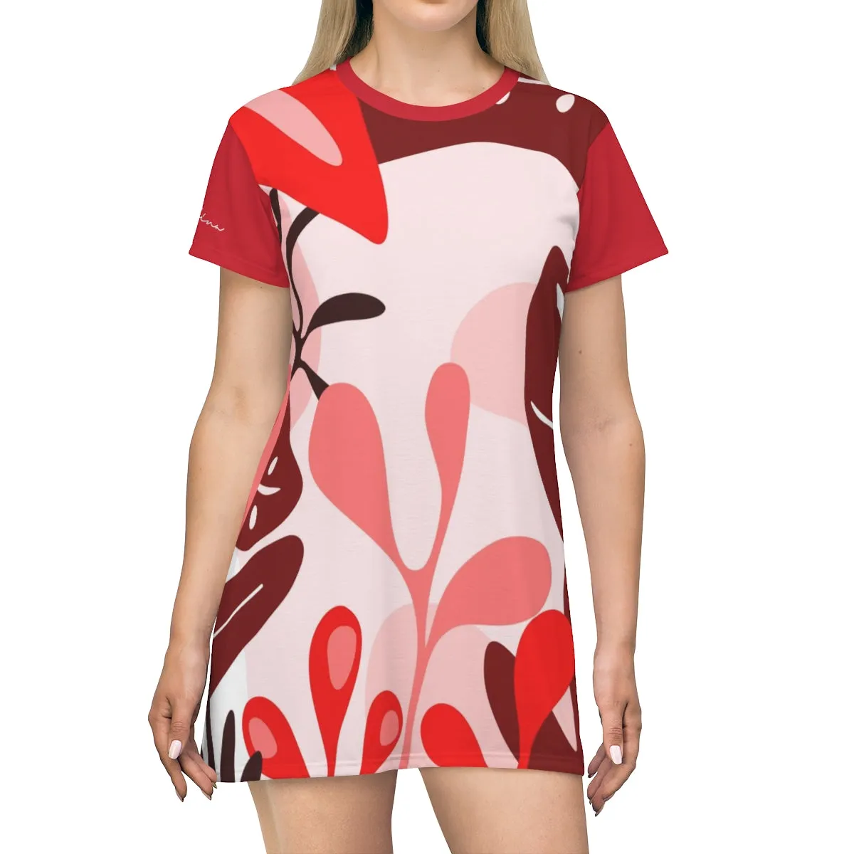 Shirtdress, Dark Red Foliage Motive