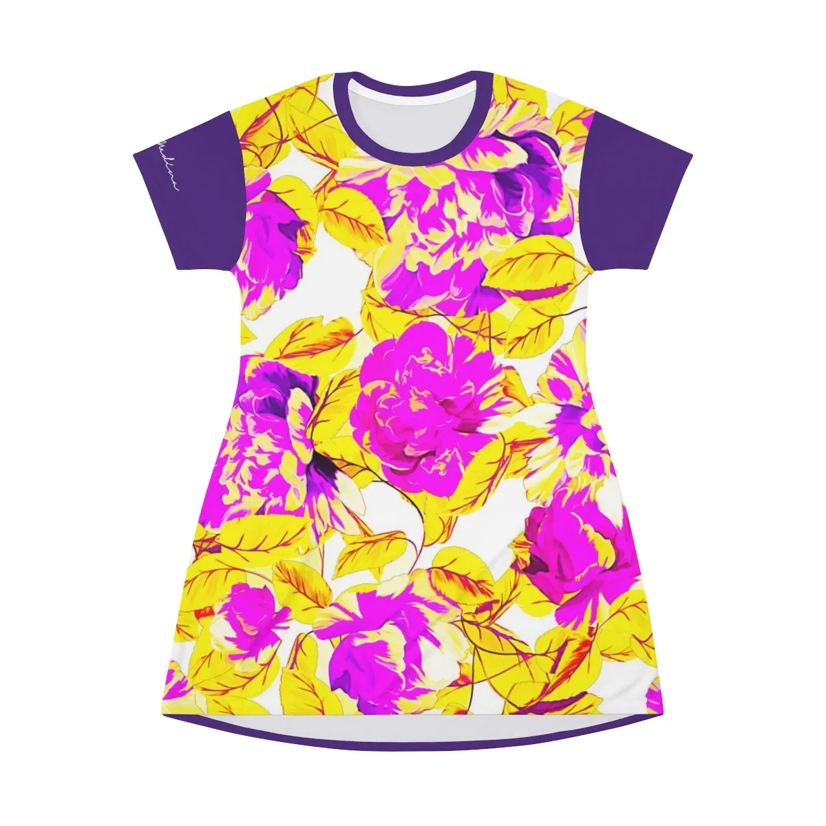 Shirtdress, Purple Neon Floral Motive