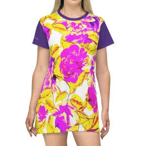Shirtdress, Purple Neon Floral Motive