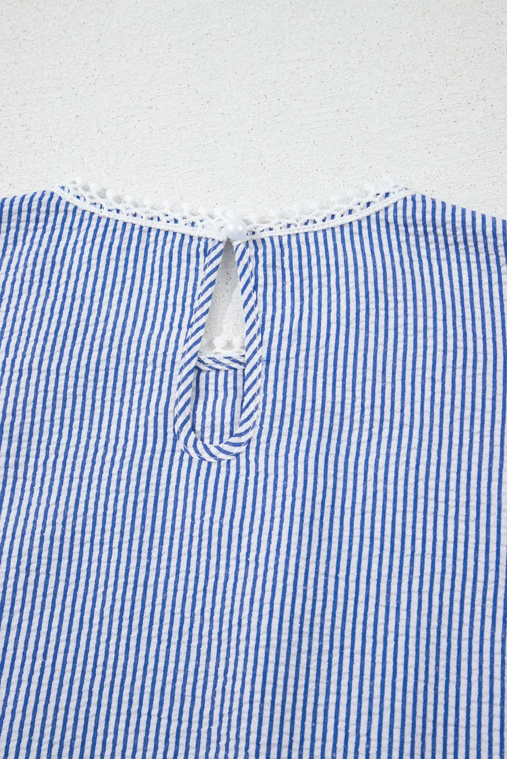 Sky Blue Stripe Lace Patchwork Crew Neck Tank Top