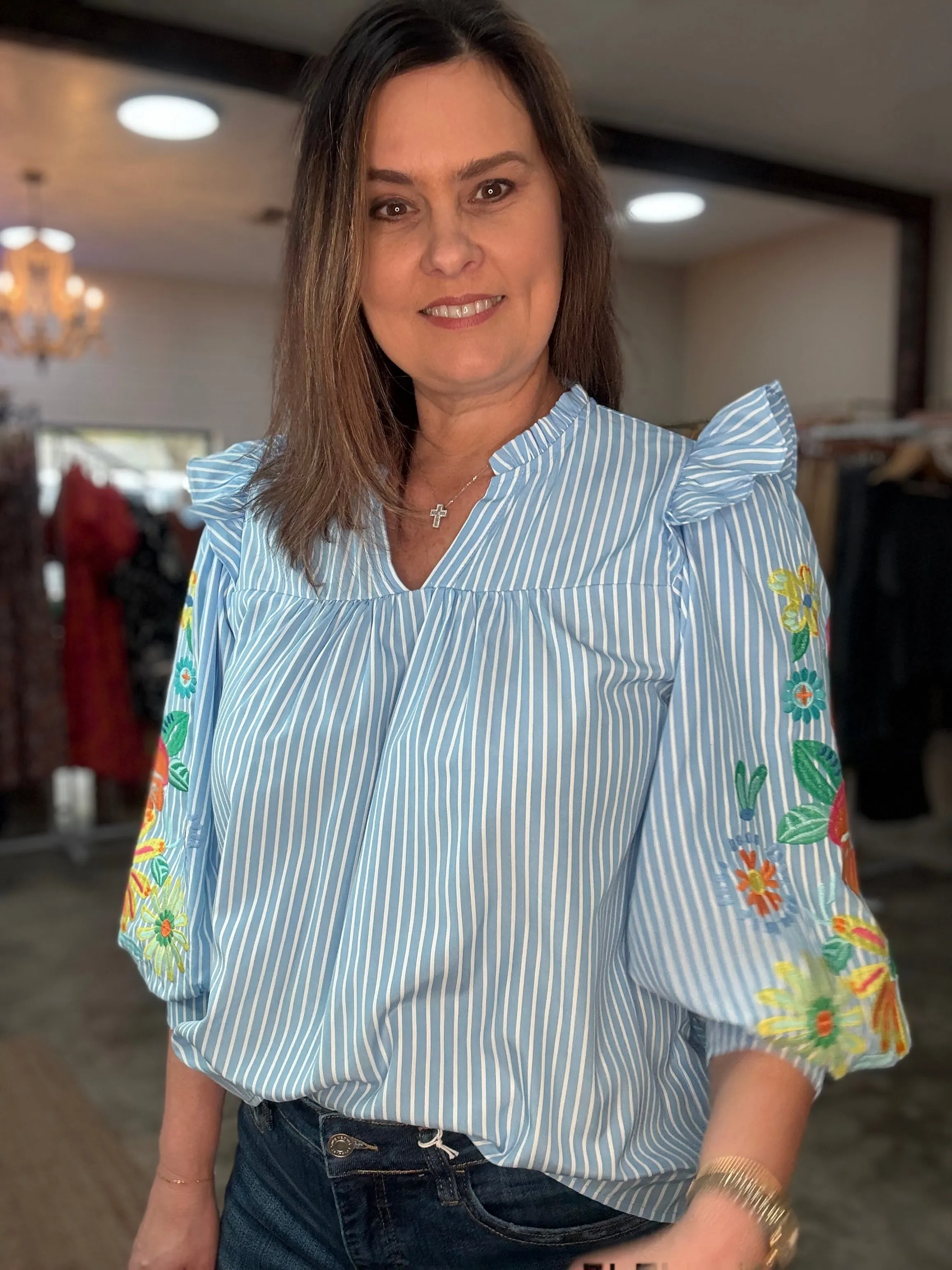 Sky Blue Striped Top