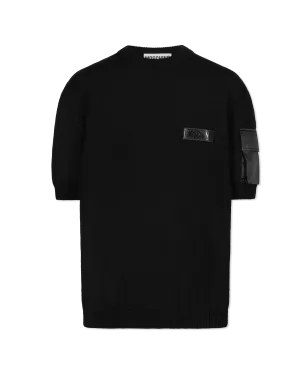 Sleeve Pocket Details Wool Short Sleeve Sweater