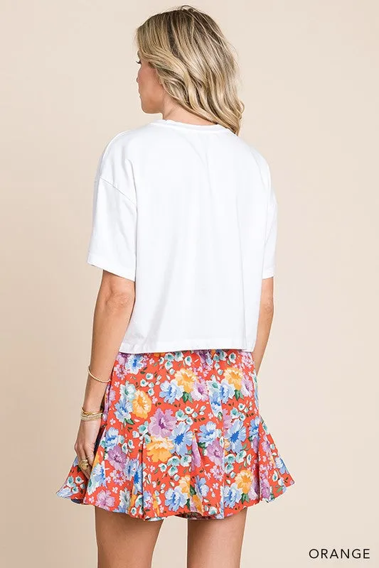 Soft Floral Prints Flare Shorts - Orange